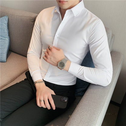 Plus Size S-7XL High Quality Men Dress Shirt 2024 Autumn Long Sleeve Solid Business Slim Shirts Homme Dress Social Casual Shirt