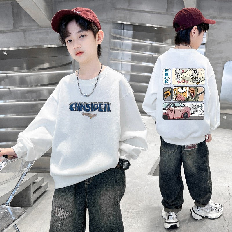Autumn Baby Boy Clothes Street Graffiti Print Casual Sports Sweatshirts Long Sleeve Children Top Korean Children's Clothes 2025