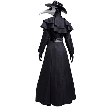 Halloween Medieval Hooded Robe Plague Doctor Costume Mask Hat for Men Monk Cosplay Steampunk Priest Horror Wizard Cloak Cape 5XL