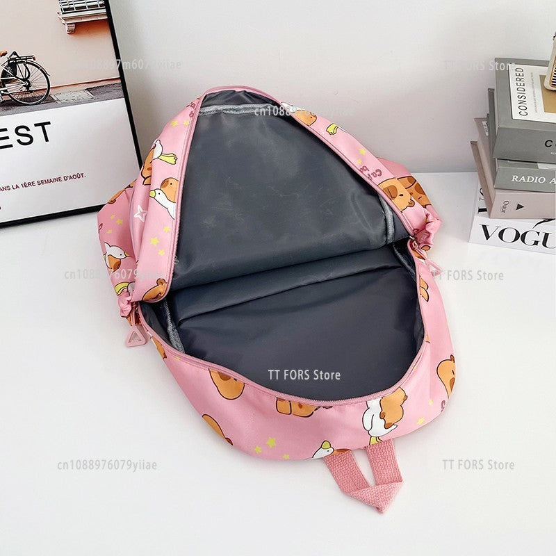 Mochila Infantil de Capivara Bonitinha de Grande Capacidade Desenho Animado Respirável Impermeável Ultraleve Adequada para Pré-escola