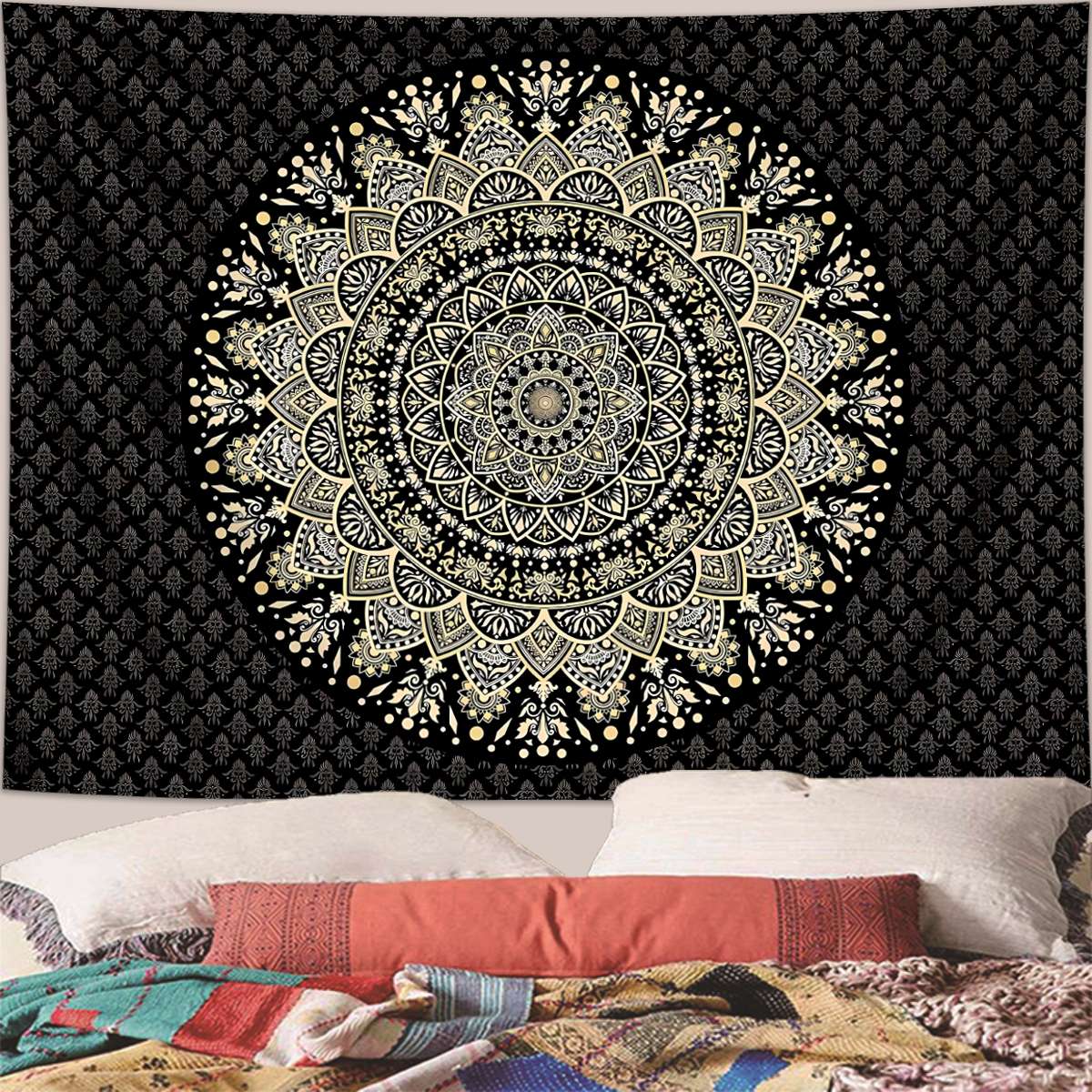1pc Bohemian Mandala Tapestry, Retro Plant Flower psychedelic Tapestry, Hippie Style Room Decoration Wall Hanging
