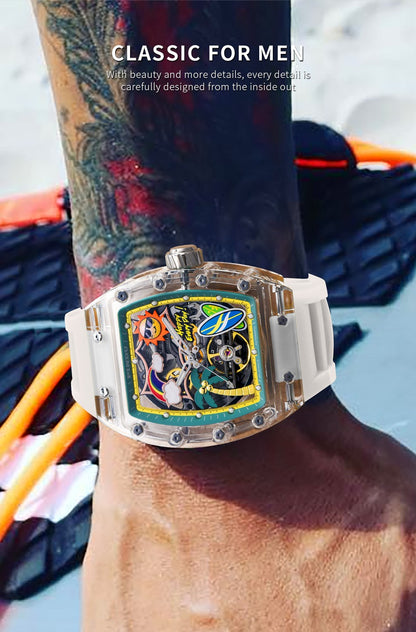 New PINDU Watch Unique Dial Design Style Men Mechanical Watch Summer Beach Fashion Watch Glowing Waterproof Resin silicone strap