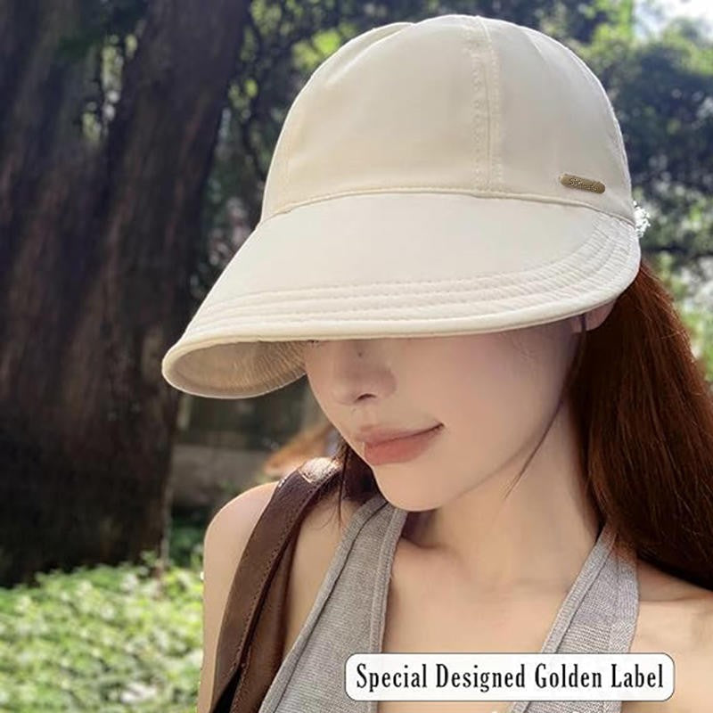 Chapéu de pescador feminino de verão com aba larga, chapéu de sol dobrável e portátil para meninas, chapéu de sol simples ajustável para proteção solar ao ar livre