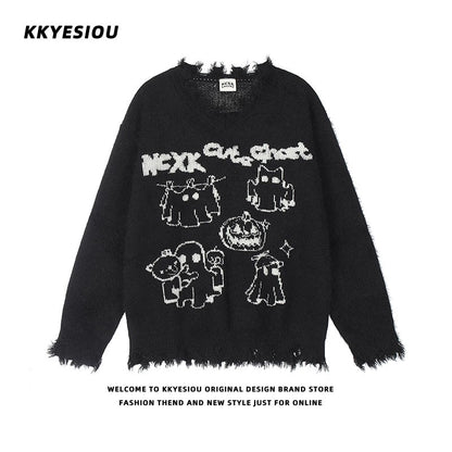 KKyesiou Dopane Orange Knitted Sweater loween Design Men Women Retro American Sle Couple's Long Sve Casual Loose Fit
