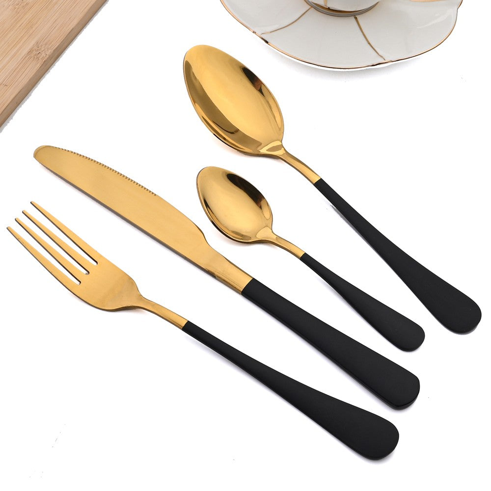 AJOYOUS Jogo de Louça de Aço Inoxidável Espelhado 24 Peças Talheres Ocidentais Faca Garfo Colher Conjunto de Talheres Utensílios de Cozinha Prateados