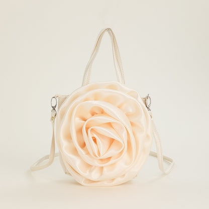 Luxury Rose Handbags Design Silk Pleated Flower Shoulder Bag Women Red Satin Round Evening Purse Wedding Party Clutches Female