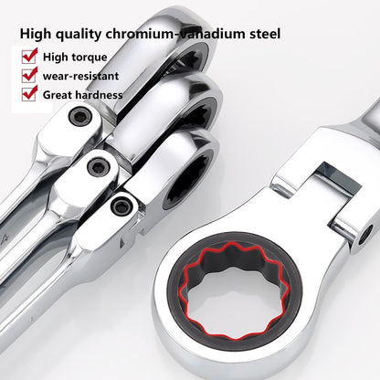 Chave Catraca Combinada, com Cabeça Flexível, Ferramenta de Catraca Dupla Função, Conjunto Combinado de Catracas com Abertura Flexível de 180 Graus