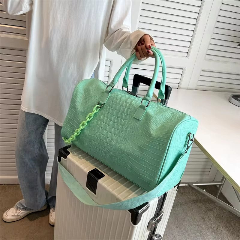 Women Travel Duffel Handbag Large Capacity Business Candy Color Shoulder Bag Waterproof PU Trip Commuting Gym Crossbody Pack