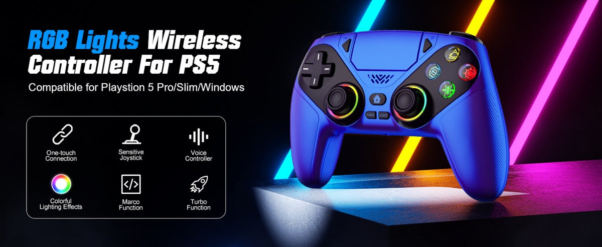 Controller for Playstation 5/PS5/PS5 Pro/Slim/PC,Wireless Gamepads RGB Joystick Turbo/Marco Program Dual Vibrate Game Controle