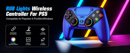 Controller for Playstation 5/PS5/PS5 Pro/Slim/PC,Wireless Gamepads RGB Joystick Turbo/Marco Program Dual Vibrate Game Controle