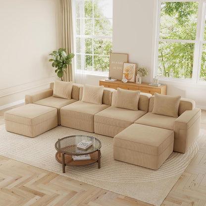 153.5" Luxury Modular Sectional Cloud Couch – Boneless Deep-Seat Corduroy Sofa for Living Room, Modern & No Assembly