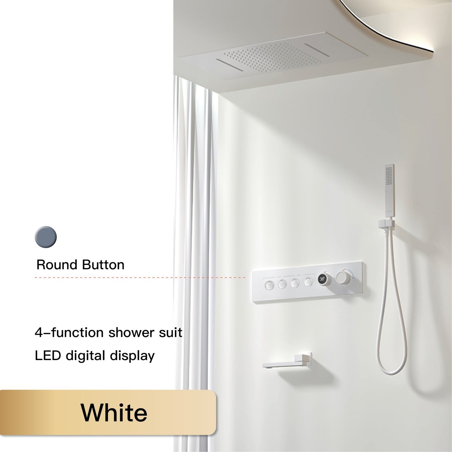 Luxury  black brass shower system wall-mounted LED digital display design Cold & hot dual-control 4-function ceiling shower Tap