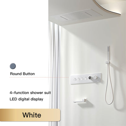 Luxury  black brass shower system wall-mounted LED digital display design Cold & hot dual-control 4-function ceiling shower Tap