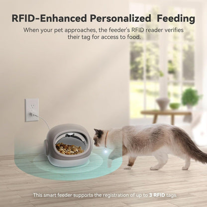 Comedouro RFID para Gatos Aprimorado com Sensor de Coleira – 4 Modos de Alimentação, Comedouro Antifurto para Vários Gatos, Coleira Temporizada