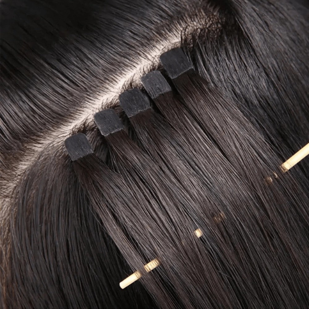Fita Adesiva Reta para Extensões de Cabelo, Extensões de Cabelo Natural, Fita Adesiva Mini, Invisível, Sem Costura, Loira, Sedosa, Natural para Mulheres