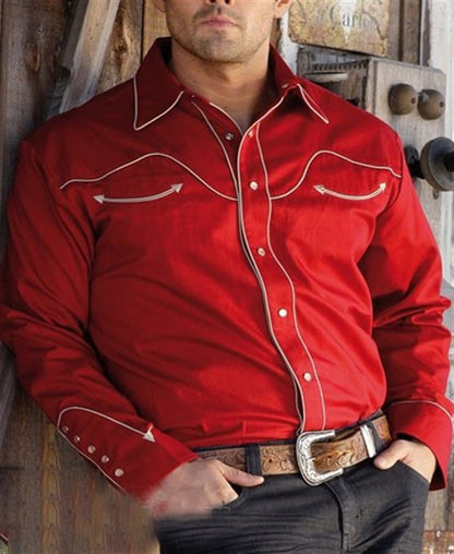 Western Tribal Shirt Denim Men's Casual Outdoor Party HD Pattern Button Soft Comfortable Lapel Shirt Long Sleeve T-Shirt