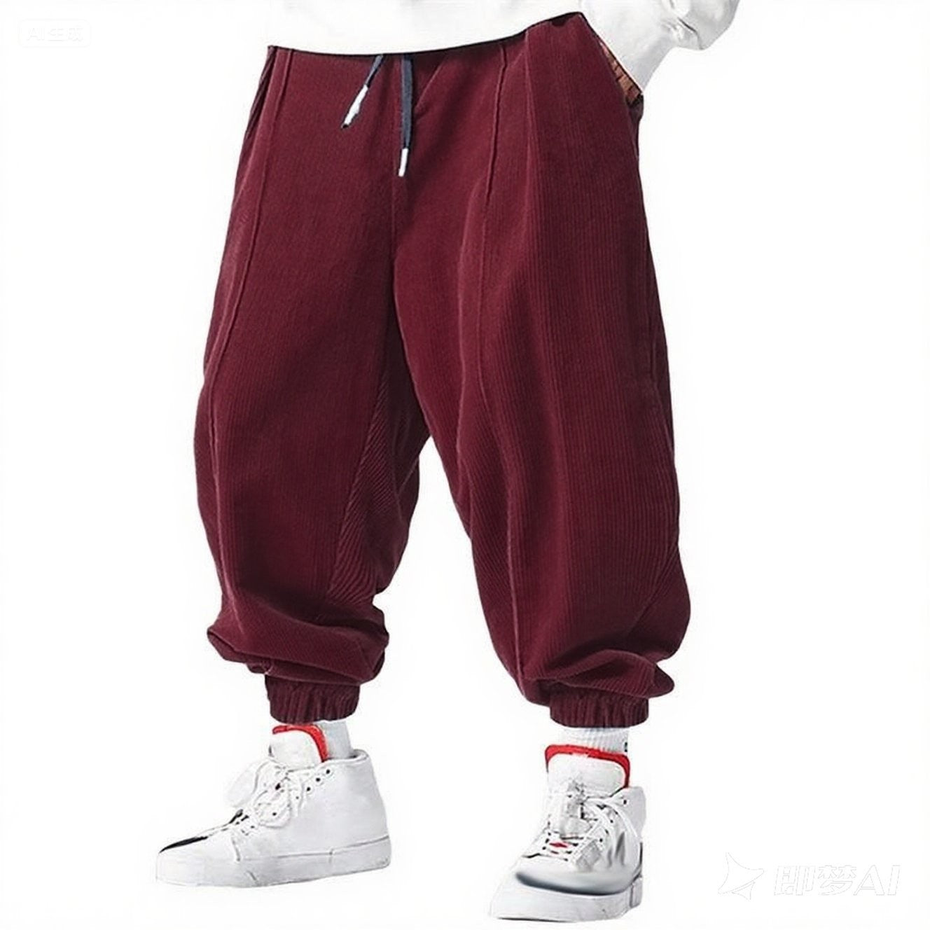 Calça Masculina de Cordão Casual Solta para Outono - Estilo Hip-Hop de Luxo e Moda em Veludo Cotelê Premium - Calça da Moda com Punho