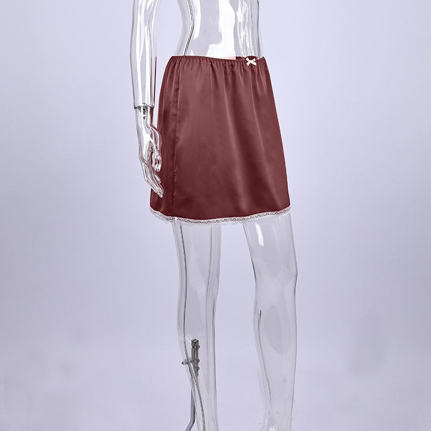 Linad Summer Sexy Satin White Mini Skirts For Women Street Chic Red High Waist S