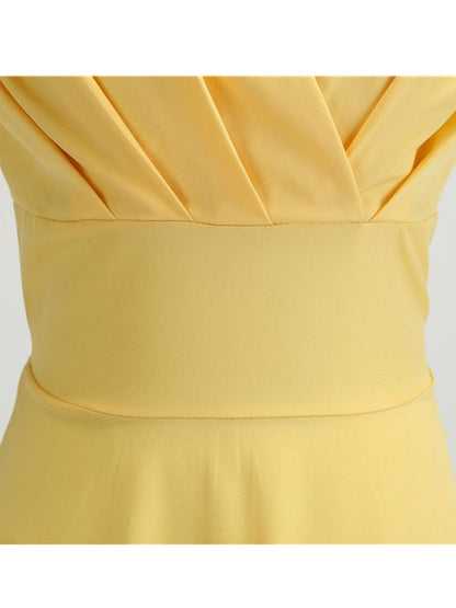 Pink Summer Dress Women V Neck Vintage Robe Elegant Retro pin up Party Office Mi