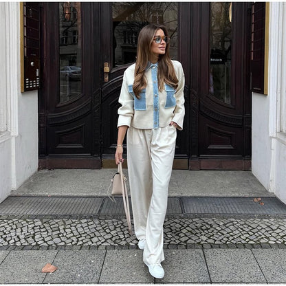 Women 's Jackets Laple Denim Patchwork Fringes Big Pockets Single Breasted Long Sleeve Coat Female 2025 Spring New Lady Outwears