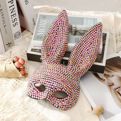 Full Diamond Animal Party Makeup Ball Shining Rabbit Mask for women Drama Performance Animal Costume Shooting Props, Halloween