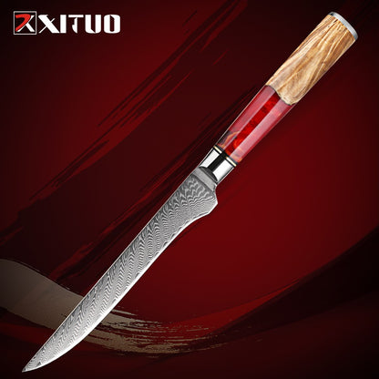 XITUO Conjunto de Facas de Cozinha de Aço Damasco de 1 a 9 Peças Inclui Faca do Chefe, Faca de Pão, Cutelo, Faca Santoku, Faca Nakiri para Desossar