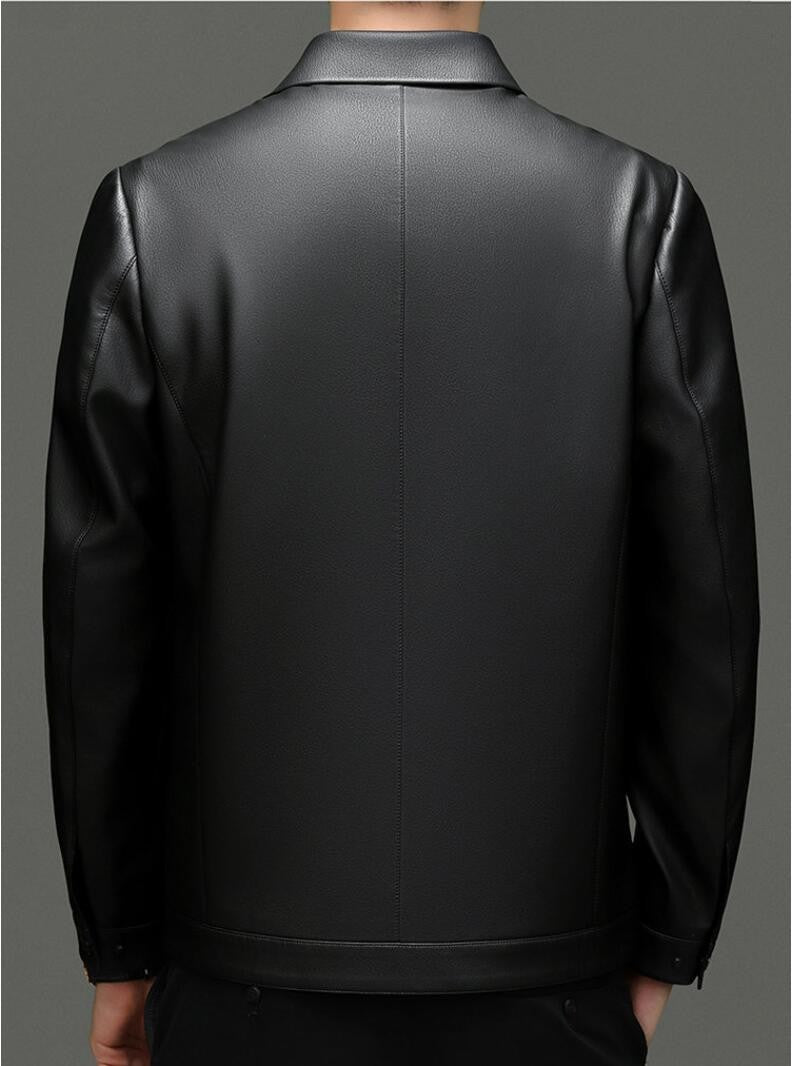 2025 Fall And Winter Models Men's Jacket Lapel Business Casual PU Leather Jacket Thin Thick Black Lake Blue