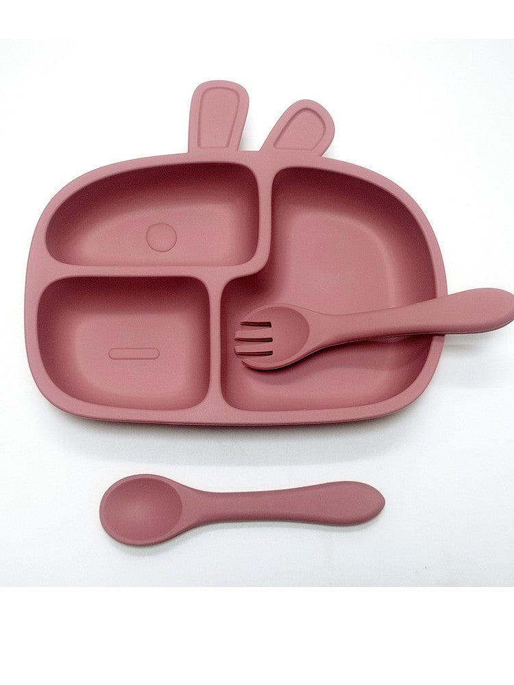 3pcs Children's silicone dinner plate set one-piece suction cup complementary plate compartment plate eating training