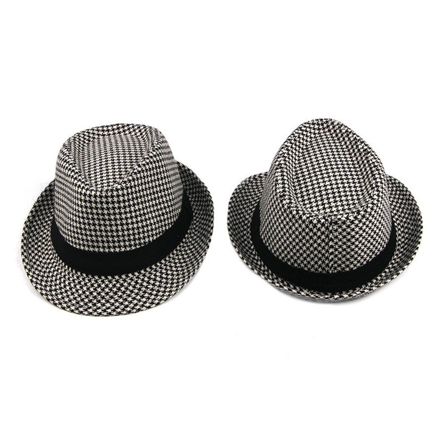Primavera Verão Novo Chapéu Xadrez Vintage Masculino Chapéu de Lã para Homens de Meia-Idade e Idosos Chapéu de Cavalheiro Chapéu de Jazz