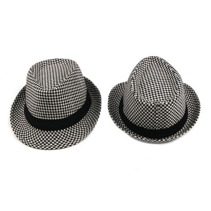 Primavera Verão Novo Chapéu Xadrez Vintage Masculino Chapéu de Lã para Homens de Meia-Idade e Idosos Chapéu de Cavalheiro Chapéu de Jazz