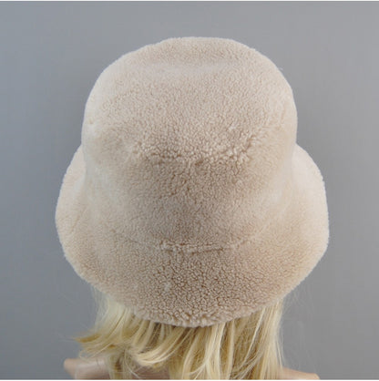 Chapéu de Pele de Carneiro Shearling Partículas Chapéus Femininos Inverno Quente Clássico Luxuoso Bonés de Alta Qualidade Chapéu Feminino Moda Novo Design Chapéu de Balde