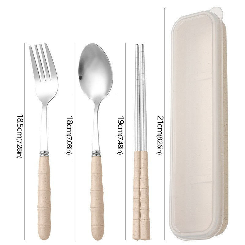 3pcs/set Tableware Set Stainless Steel Chopsticks Fork Spoon Set Travel Flatware With Box Lunch Tableware Kitchen Accessories