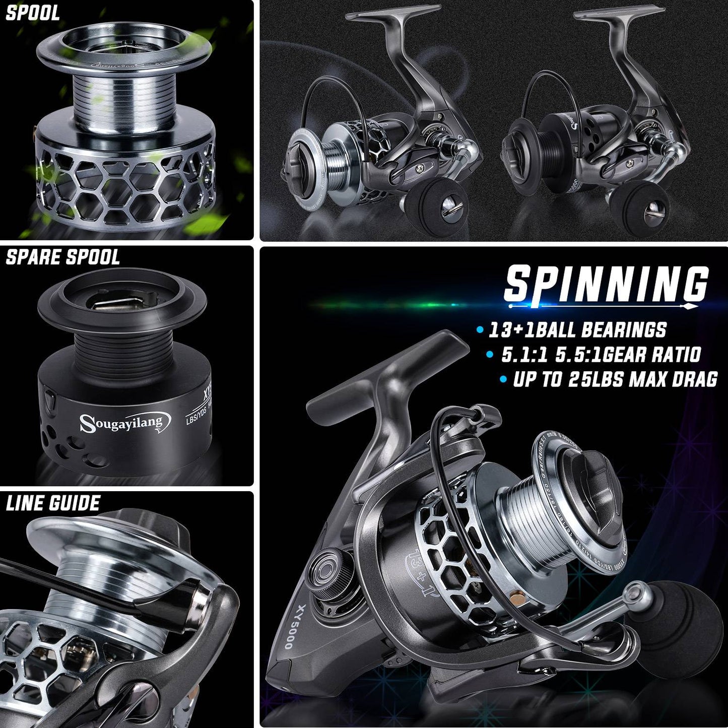 Kit Vara de Pesca Telescópica Sougayilang 1.8-2.7m e Carretilha de Pesca com Carretel de Alumínio de Alta Velocidade 5.1:1 com Linha de Pesca e Bolsa para Iscas