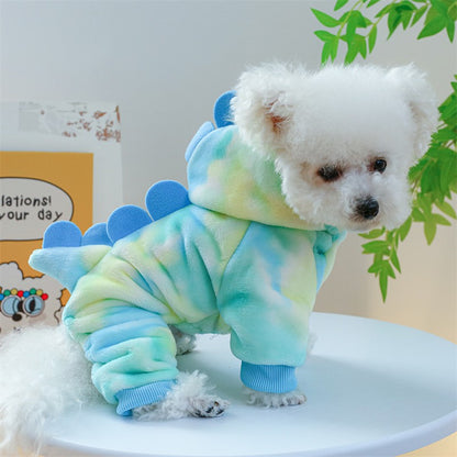 Roupinha de Fleece Super Macio para Animais de Estimação Cachorrinho Outono Inverno Pelúcia Quente Macacão para Cães Quatro Patas Dinossauro Unicórnio Cosplay Roupa para Gatos