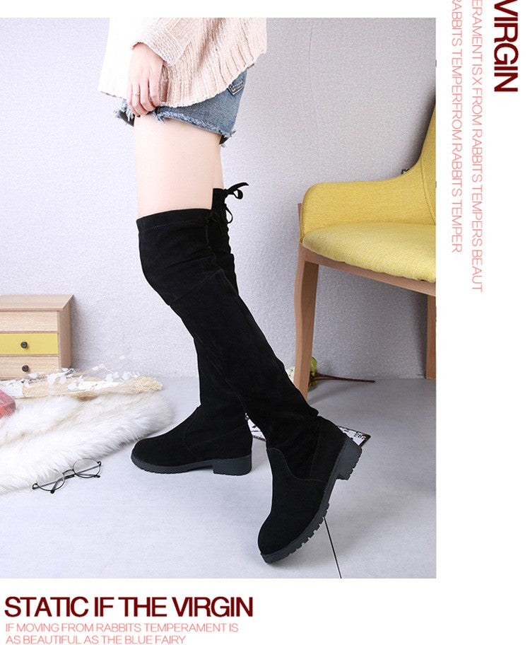 Winter women new knee high boots Outdoor suede antislip shoe Roundtoe casual elastic boot Comfortable fashion ladies shoes Botas