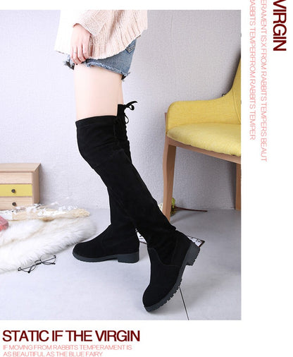 Winter women new knee high boots Outdoor suede antislip shoe Roundtoe casual elastic boot Comfortable fashion ladies shoes Botas