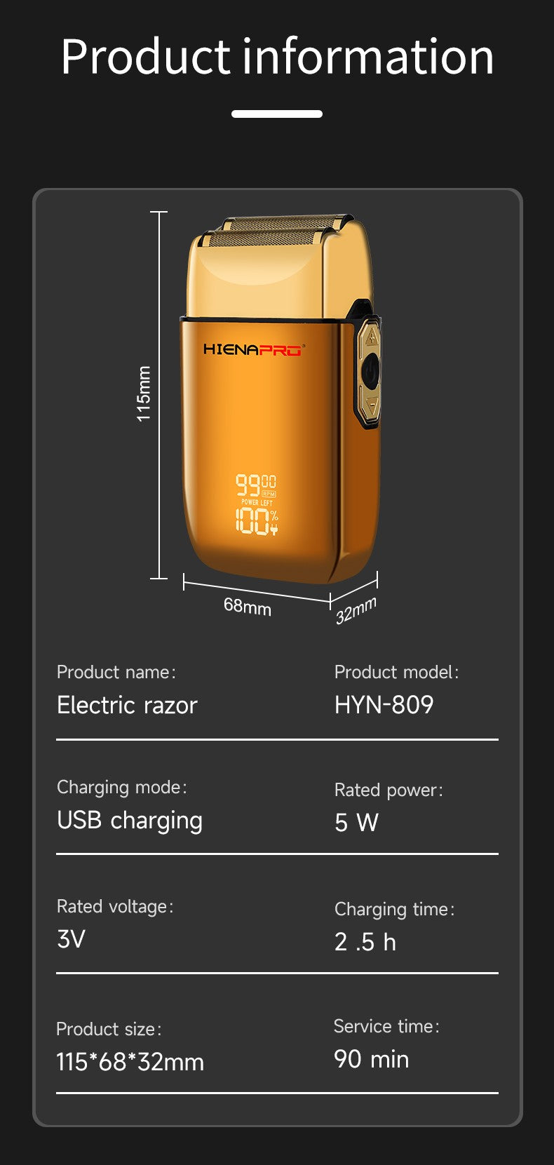 HIENA shaving machine men Electric shaver Hair clipper Rechargeable Metal Housing Pro Electric Shaver For Men Electric home