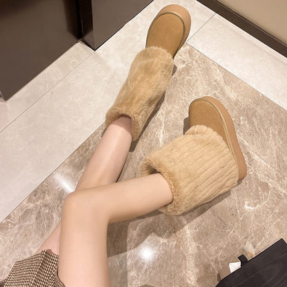 Women's Winter Snow Boots Outdoor Luxury Furry Faux Fox Fur Boots Woman Plush Warm Platform Shoes New Fashion Bottes Big Size