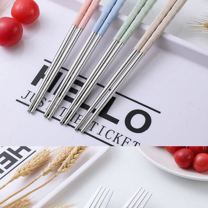 3pcs/set Tableware Set Stainless Steel Chopsticks Fork Spoon Set Travel Flatware With Box Lunch Tableware Kitchen Accessories