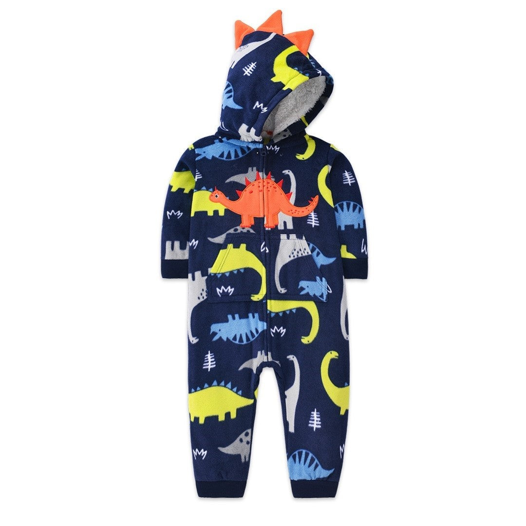 Infant Baby Romper 2024 Spring Autumn Warm Babi Boy Girl Clothes Coral Fleece Hooded Babe Girl Animal Jumpsuit