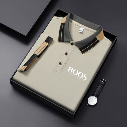 Men'S New Embroidered Short Sleeved Striped Grid Polo Shirt, Business Casual Fashionable Breathable Clothing, Youthful Fashion,