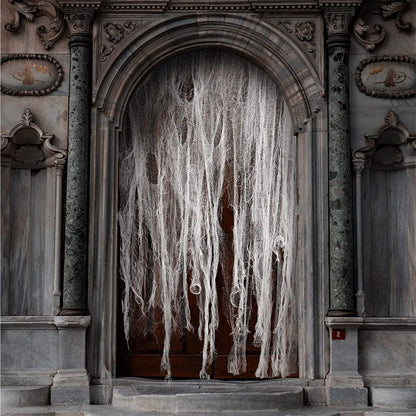 Decorações de Gaze Horripilantes de Halloween para Casa Assombrada com Teia de Aranha Preta Manchada de Sangue para Interiores Assustadoras para Pendurar no Corredor