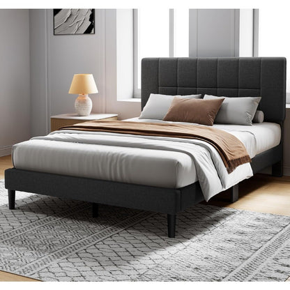 Queen Bed Frame with 12 Thickened Legs&Fabric Upholstered Headboard,1300 lbs Strong Weight Capacity, Adjustable Headboard