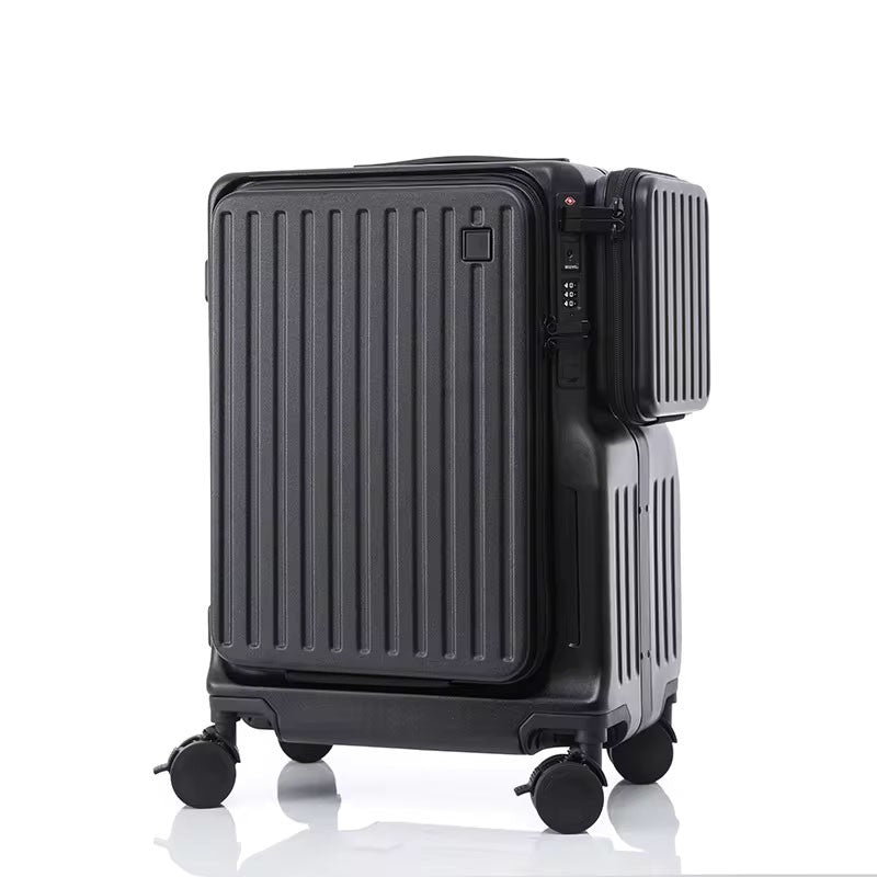 KLQDZMS Multifunctional Suitcase Front Opening Boarding Case USB Charging Trolley Case 20 Inch ABS + PC Laptop Cabin Luggage