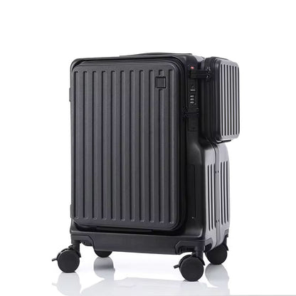 KLQDZMS Multifunctional Suitcase Front Opening Boarding Case USB Charging Trolley Case 20 Inch ABS + PC Laptop Cabin Luggage