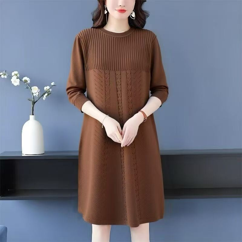 Women's Clothing Elegant All-match Solid Knit Dresses Autumn Winter New Casual Loose Long Sleeve Knee-Length Sweater Pullovers