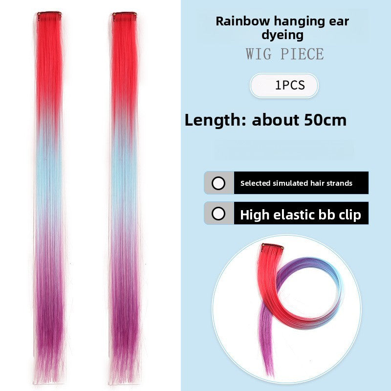 Extensões de Cabelo com Brilho em Degradê de Três Cores, Presilhas em Cabelo Sintético Arco-Íris com Brilho, Extensões de Cabelo com Brilho Resistentes ao Calor