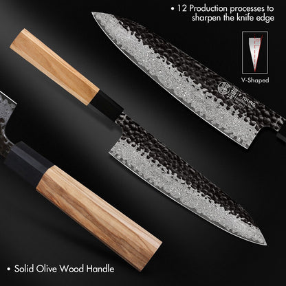F.YOUNG Damascus Steel Kitchen Knives Japanese Hand Forged Chef Knife Vegetable Slicing Sashimi Utility Kitchen Cooking Tools