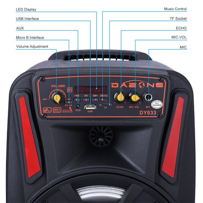 1000W Portable Bluetooth Speaker 8" Subwoofer Heavy Bass Sound System Party With Remote and Mic Led Light DJ karaoke Speaker