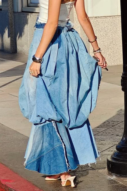 Plus Size Daily Blue Bubble Denim Skirts